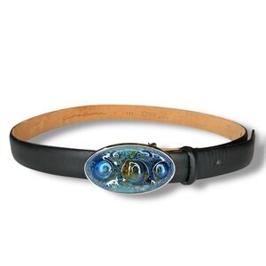 Qualheim Bollerini Belt S Black‎ Leather Unique Bubble Glass Art Made In Italy